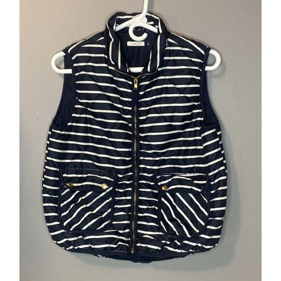 Jackets & Blazers - San Joy  Black and White Stripped Puffer Vest Women's Size Medium